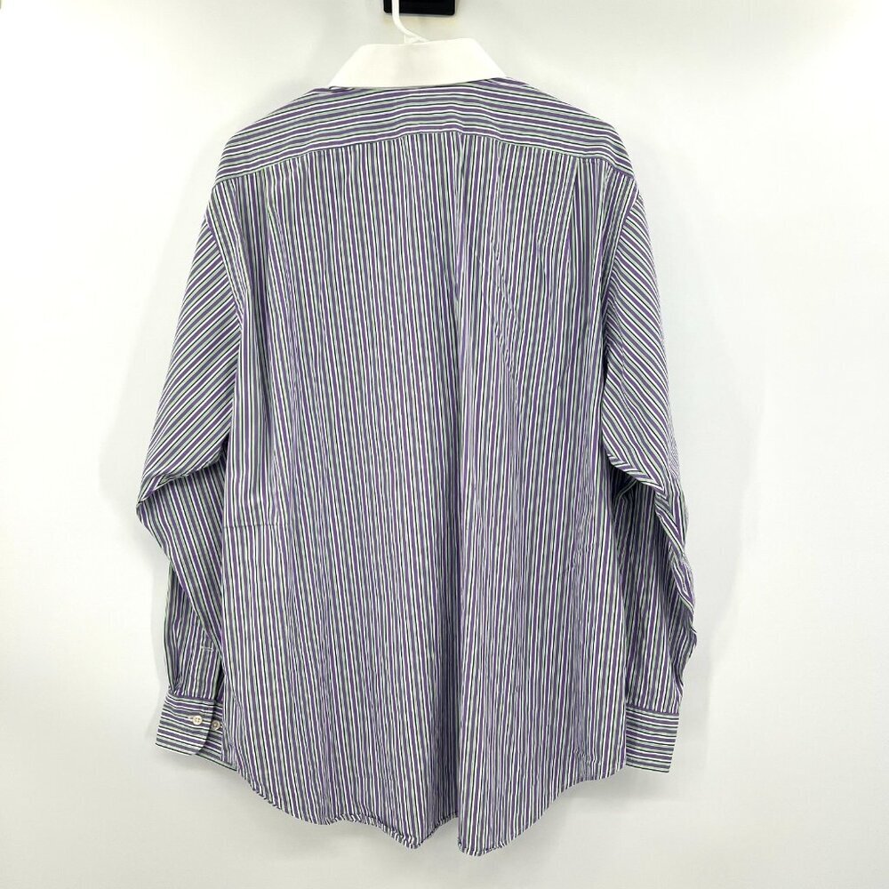 Polo by Ralph Lauren Regent Classic Fit Purple Green Striped Shirt 17.5 34/35 - Picture 4 of 4